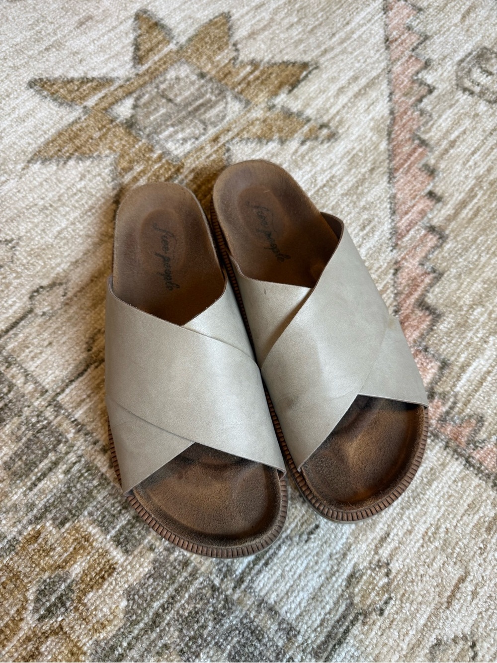 Free People Crisscross Slide Sandals in Light Gray